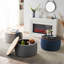 Repose-pieds rond 2 en 1 de 25,5 po x H 14,5 po, table de bout et repose-pieds rembourrés, tissu bleu marine