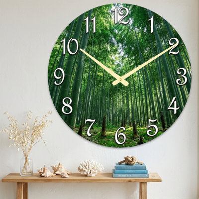 Landscape & Nature Bamboo Forest Green Nature Scene Clock Face Ultra Clear Glass Wall Clock