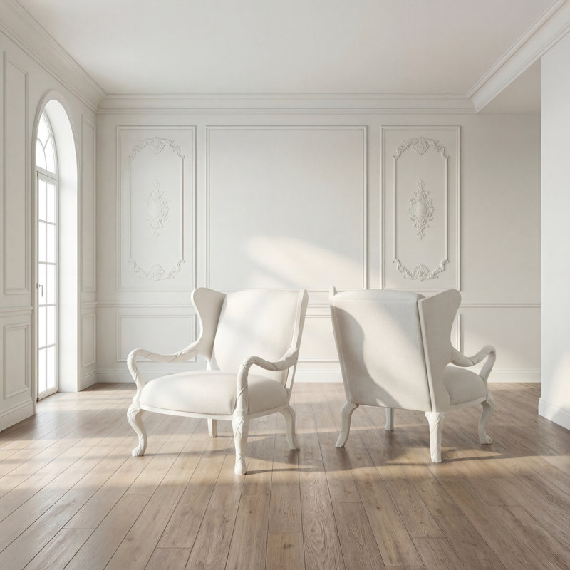 Fauteuil à oreilles Ribbon, Blanc délavé et ivoire