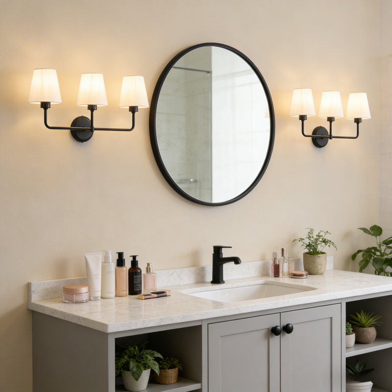  3 - Light Modern Dimmable Vanity Light With Linen Shade, Black