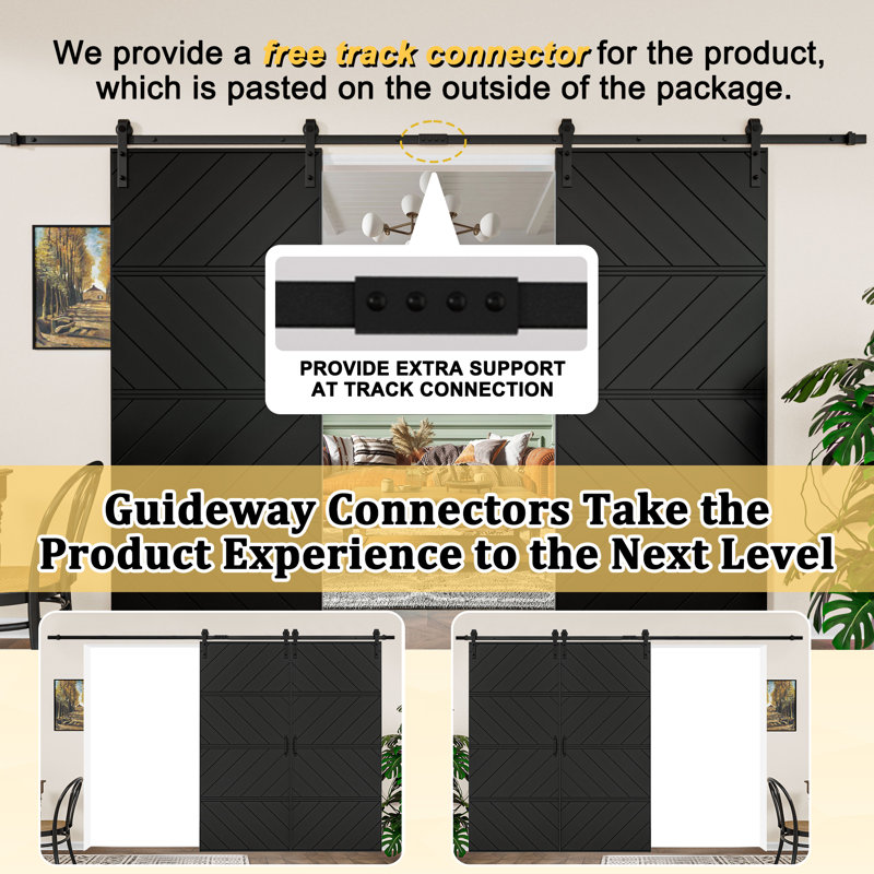 Double Modern Wave Design Sliding Barn Door with Installation Hardware Kit(Easy Assembly), Black, 60" x 84"
