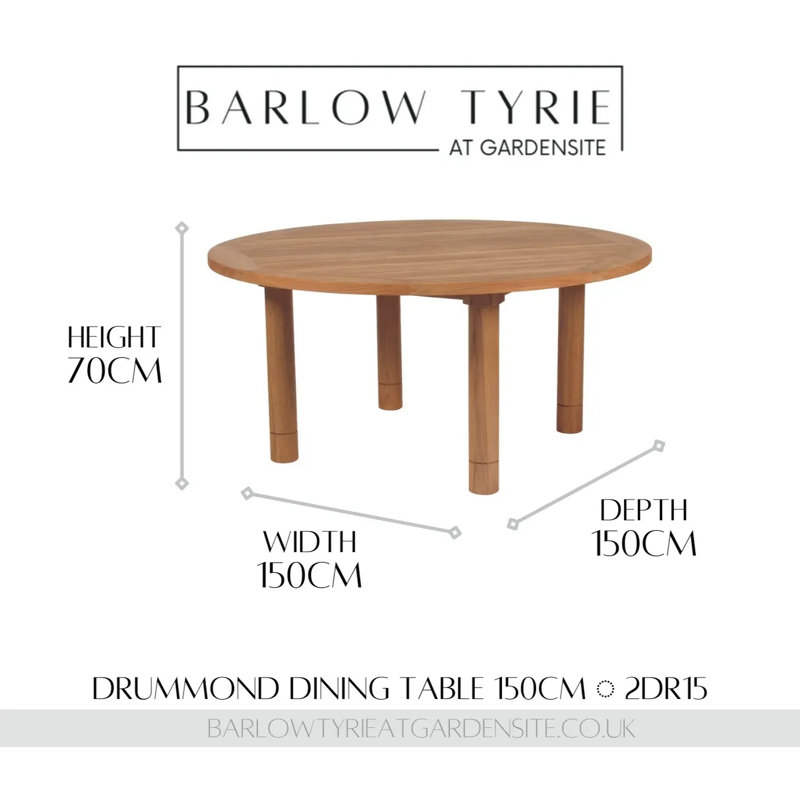 Drummond Outdoor Round Teak Dining Table, 28" H x 59" W x 59" D