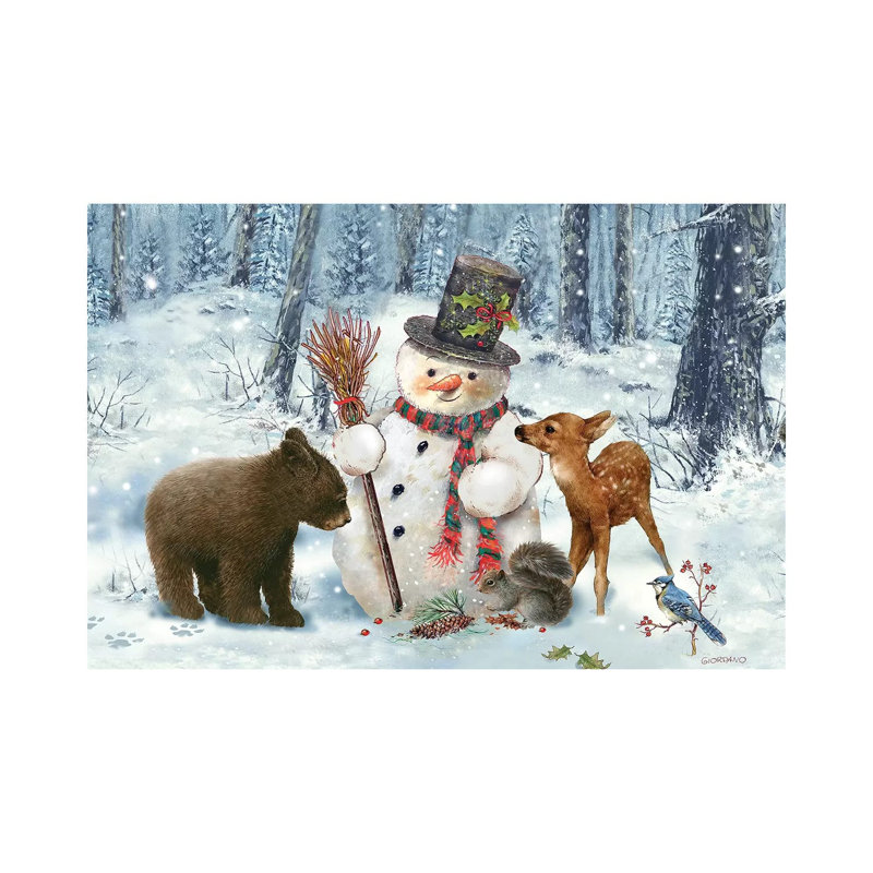 " Woodland Snowman " by Giordano Studios, 12" H x 18" W x 1.5" D