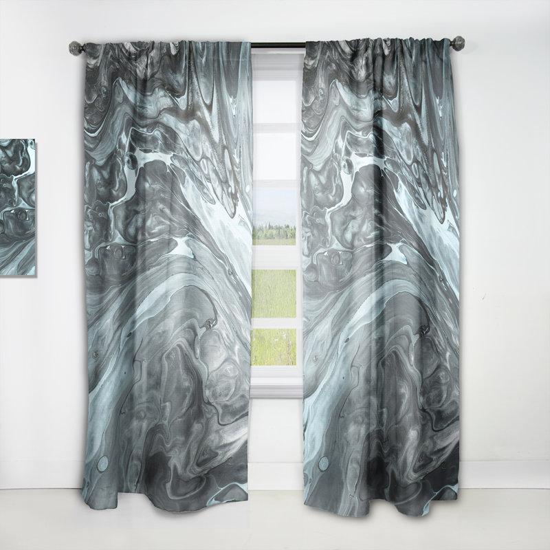 Art liquide gris et turquoise - Rideau abstrait - Velours obscurcissant - 1 panneau