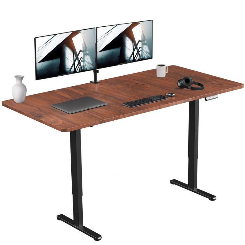 Adjustable Height Steel Standing Desk, 70.9", Noir, Noyer foncé