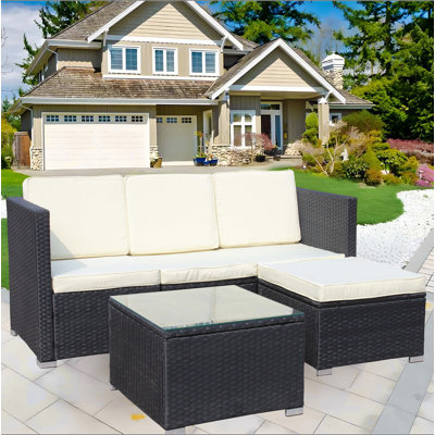 Outdoor Garden Patio Furniture 5-Piece PE Rattan Wicker Cushioned Sofa Sets And Coffee Table, Patio Furniture Set;Outdoor Couch