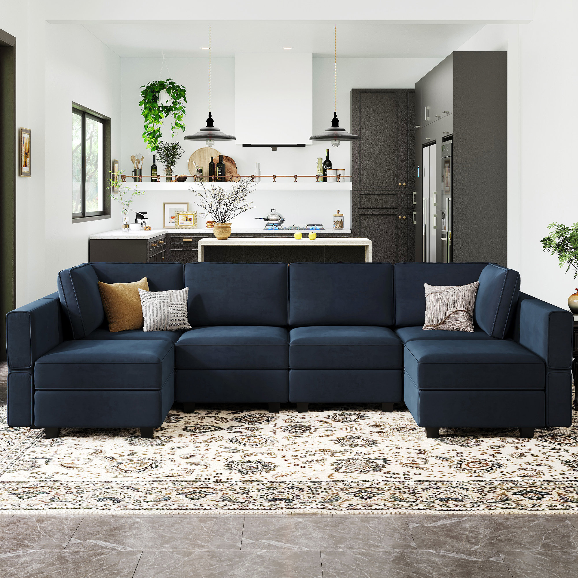Hokku Designs 116.6'' Velvet Modular Sofa with Storage Seats 7Pieces