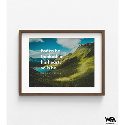 Bible Verse Quote Proverbs 23:7, Nature Landscape Biblical Quote Print, Extra Large Green Mountain Poster, Rustic Cabin Decor