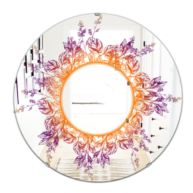 Mauve et orange feuilles - miroir de ferme - miroir mural rond ovale -, H 23,6 po x l 23,6 po