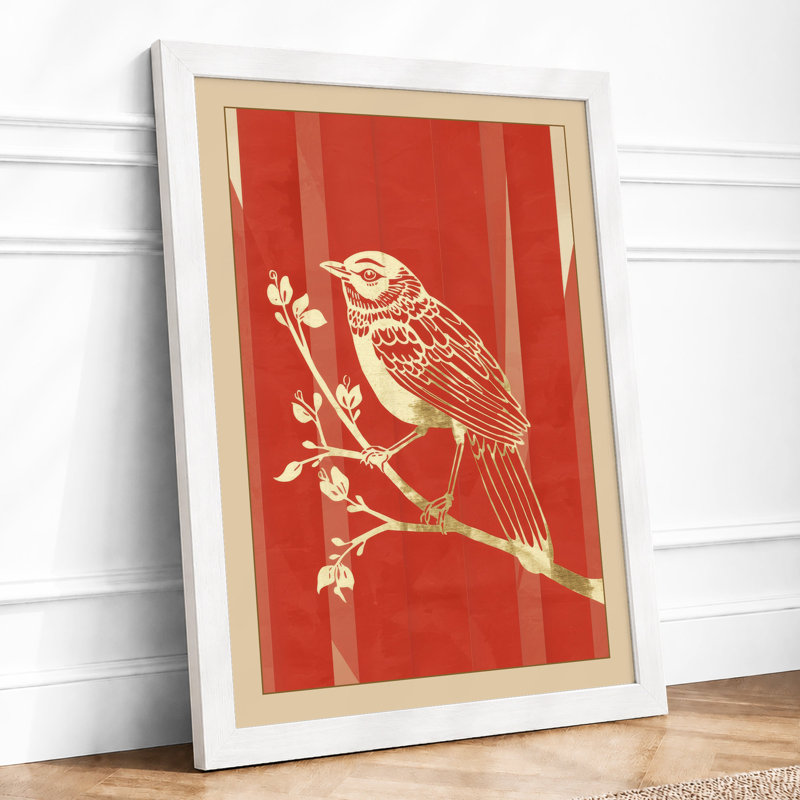 Bird On Flowering Branch Japandi - Print, A4 - 29.7 x 21.0 cm, White