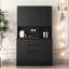 Armoire de rangement autoportante noire 74 po avec 6 portes, 3 tablettes, 2 tiroirs, prises de courant alternatif, ports pour l'organisation de la maison-347261212-347261208