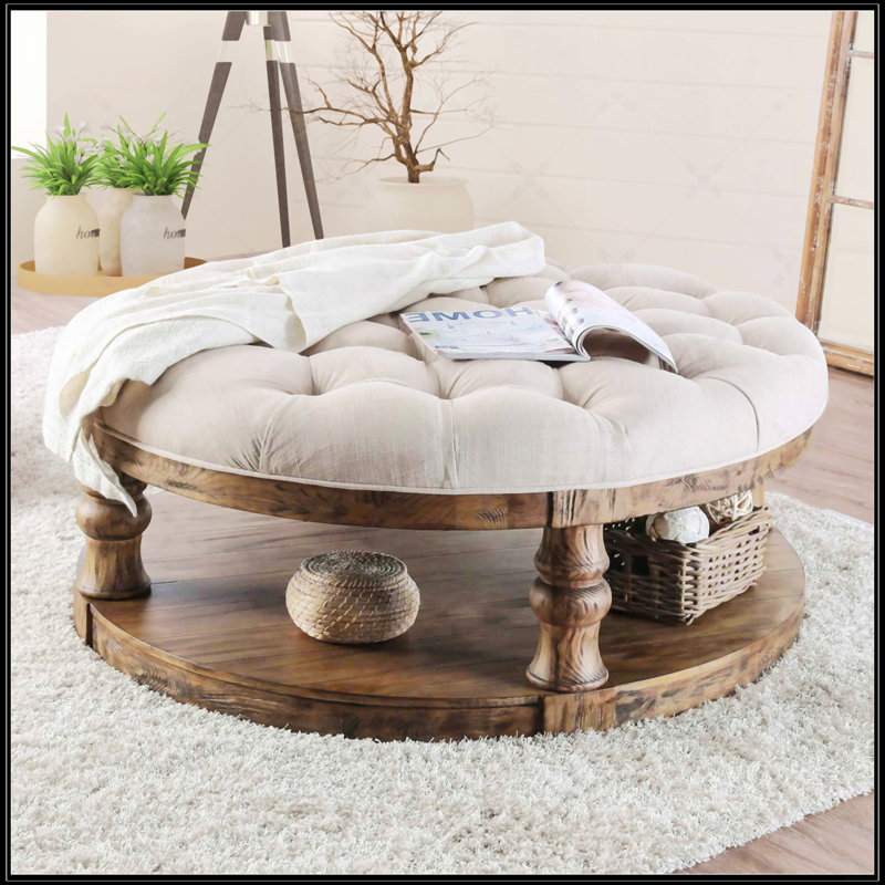 Rustic Style Round Wooden Coffee Table, Antique Dark Oak