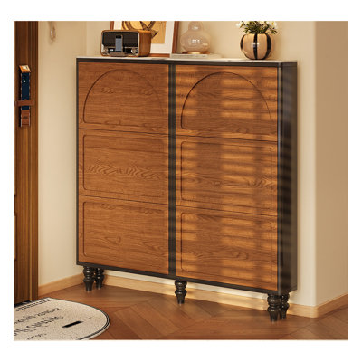 Retro Wood Tipping Drawer Shoe Storage Cabinet for Entryway Hallway Living Room Home Decor