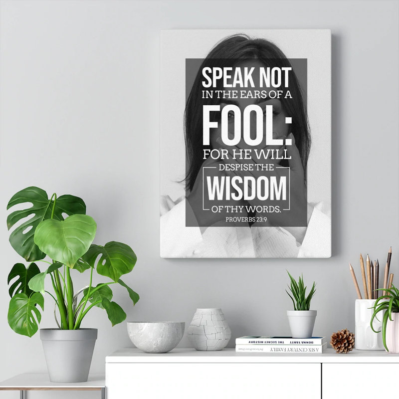 «Speak Not», art textuel sur toile tendue, H 24 po x l 18 po x P 1,25 po