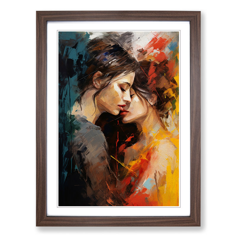 Two Women in Love Gestural No.2 1 Piece Single Picture Frame Wall Art, 46cm H x 34cm W, Walnut Framed