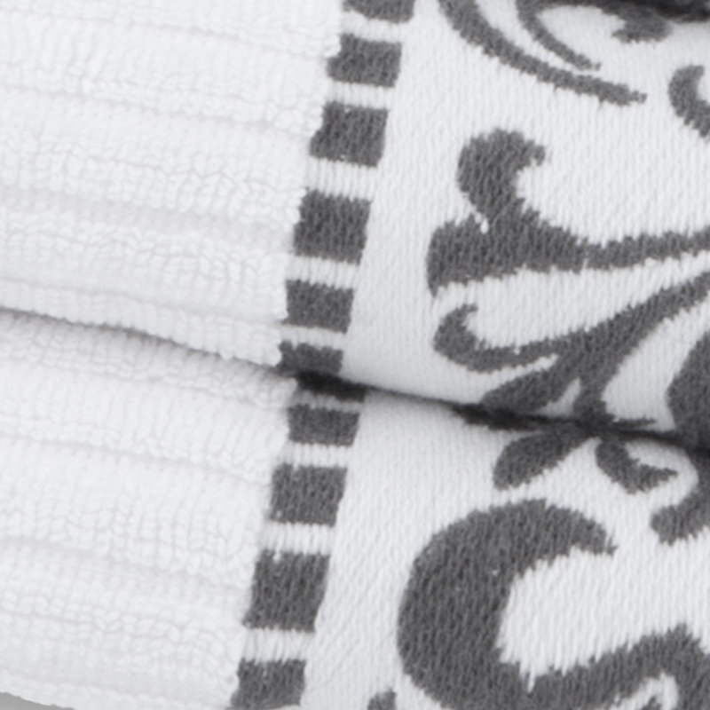 BNM Assorted 6-Piece Cotton Modern Decorative Towel Set, White/Gray