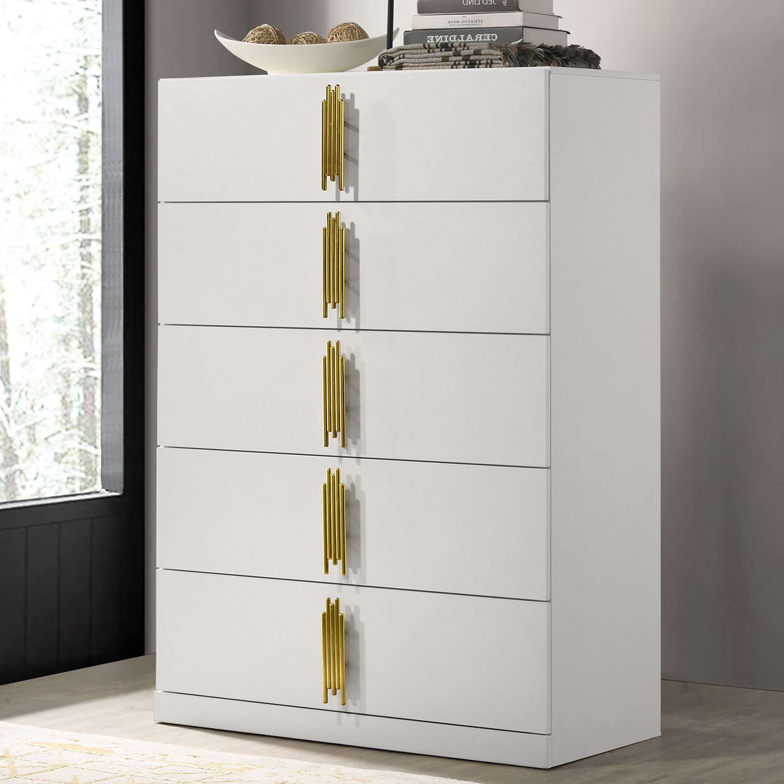 Everly Quinn Basildon Contemporary Chest, White/Gold | Wayfair
