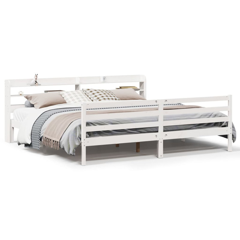 Solid Wood Storage Bed, White, 200 x 200cm
