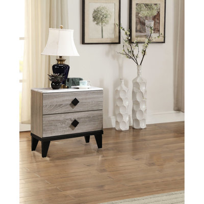 Table de chevet rustique en chêne brun crème avec plateau en faux marbre, 58 x 38 x 58 cm (H), accents marbrés, 58 x 38 cm (L x P)