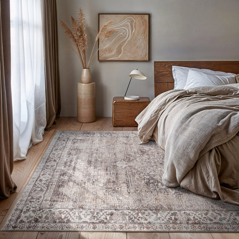 Calista Beige Medallion Flatweave Rug – Washable With Non-Slip Backing, Rectangle 7'6" x 9'6", Beige
