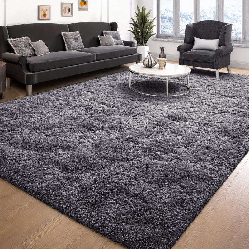 Solid Colour Shag 140cm X 200cm Area Rug, GREY