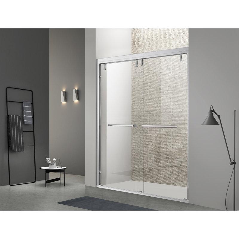 48"W x 72"H Double Sliding Shower Door | Tempered Glass | Aluminum Alloy Frame, Brushed Brass