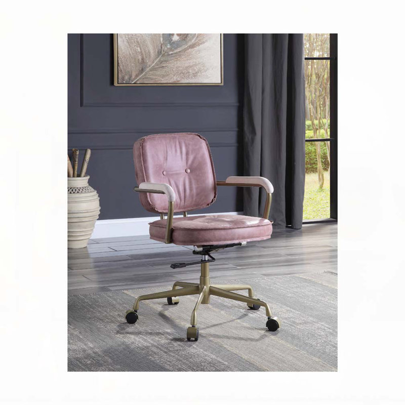 Siecross Pink Top Grain Leather Office Chair, Pink