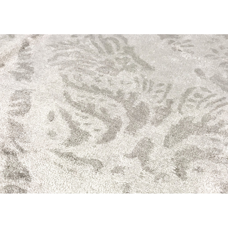 Hand-Knotted High-Quality White and Silver Area Rug