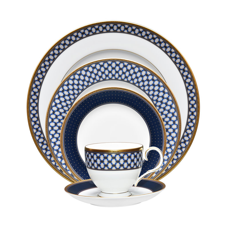 Blueshire Gold Trim 5-Piece Porcelain Place Setting