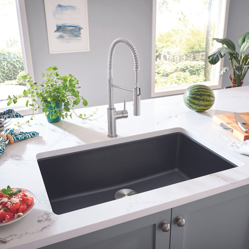 Liven SILGRANIT 33" Super Single Dual Mount Kitchen Sink, Anthracite