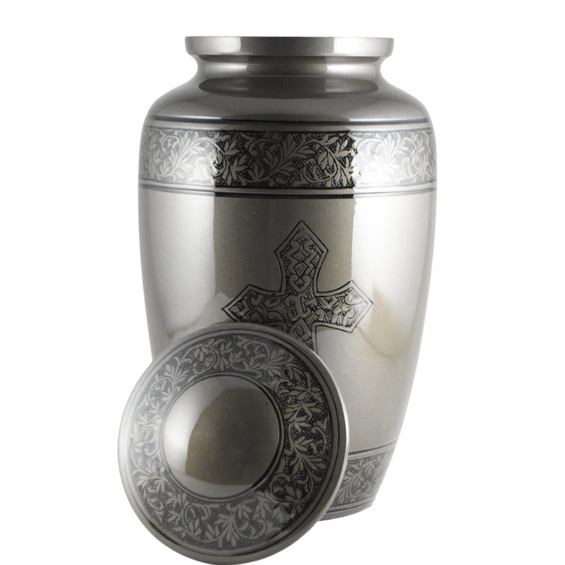Handmade Holy Cross Large Cremation Urn, Pewter/Gray