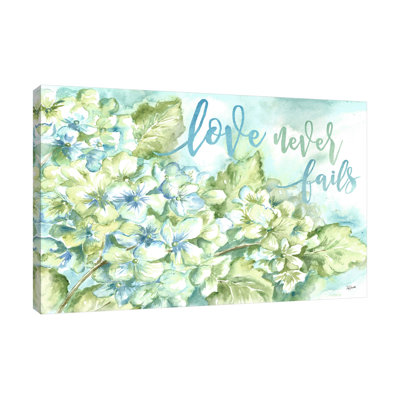 Watercolor Hydrangeas: Love Never Fails - Wrapped Canvas Print