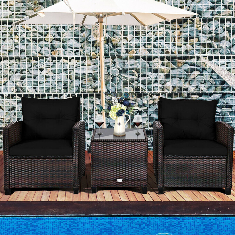 Chunn 2 - Person Patio Conversation Sets with Cushions, Black, Dark Grey
