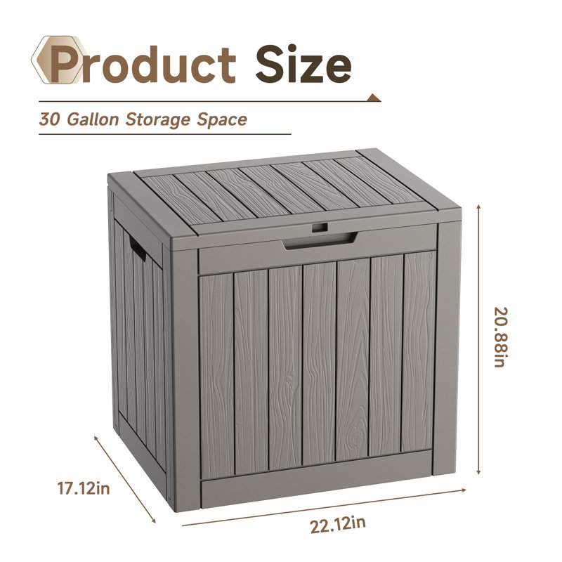 30 Gallon Water Resistant Durable Resin Lockable Deck Box(Light Brown/Gray), Light Brown (Gray)