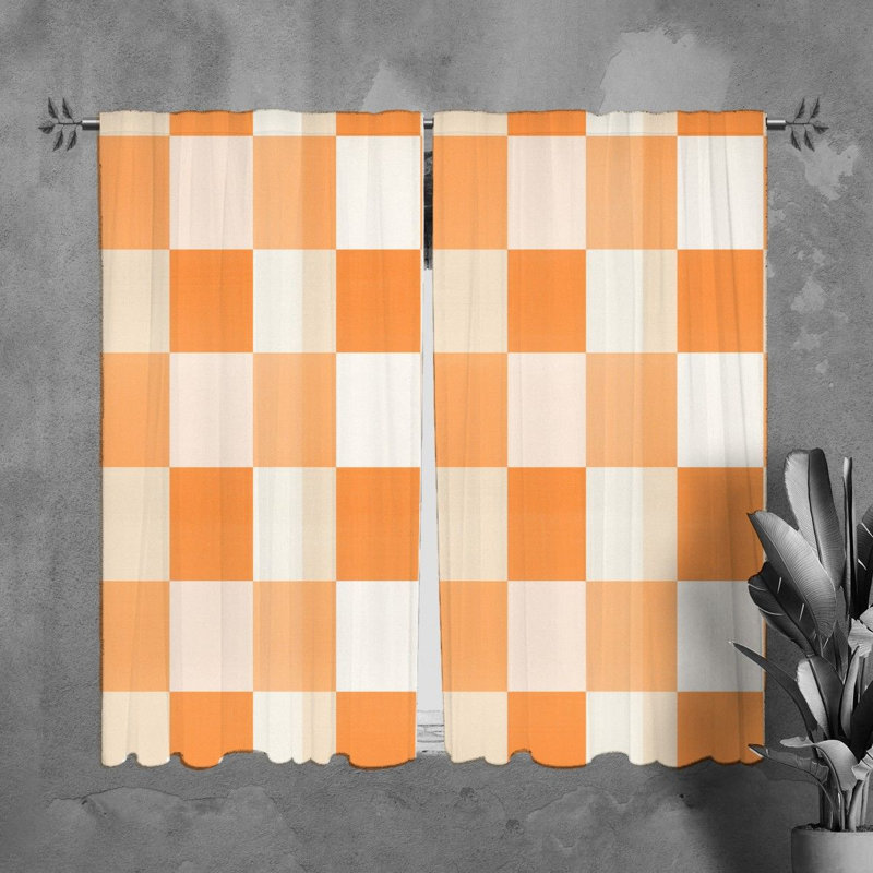 3953_ Rideaux à carreaux à motif orange, L 40 po x L 82 po