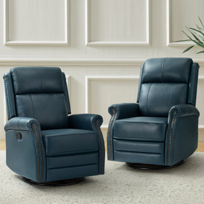 Anouschka 30.5" W Top Grain Leather Swivel Glider Recliner