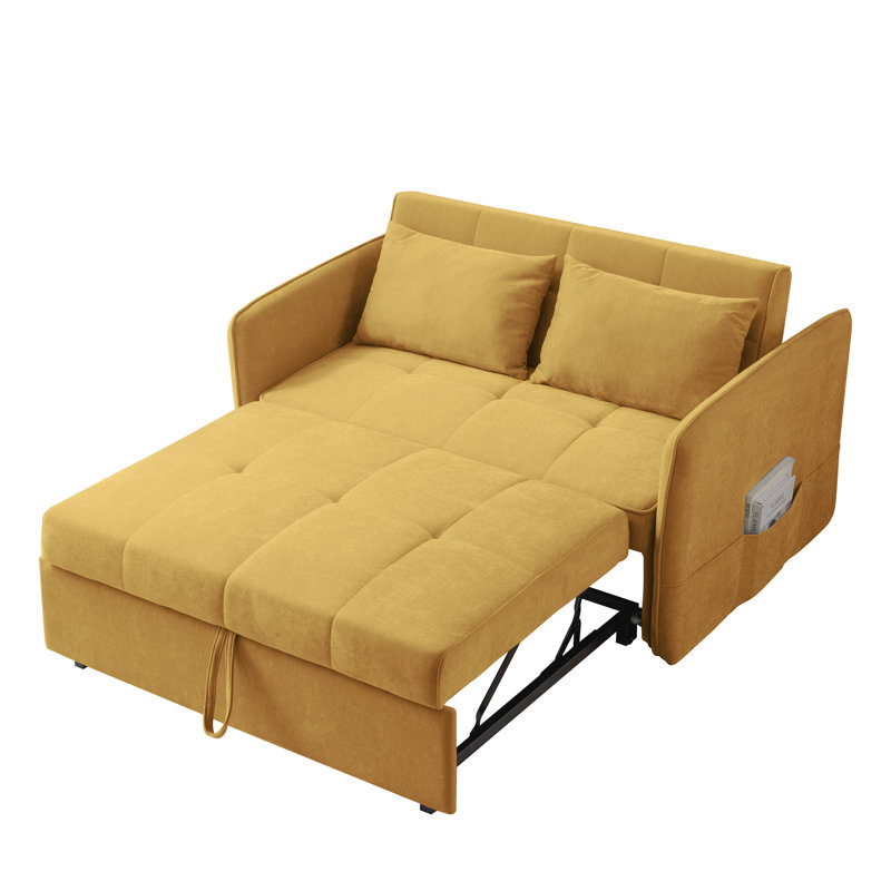 Canapé-lit en chenille 53,5 po avec angles réglables et poches de rangement, Chenille jaune