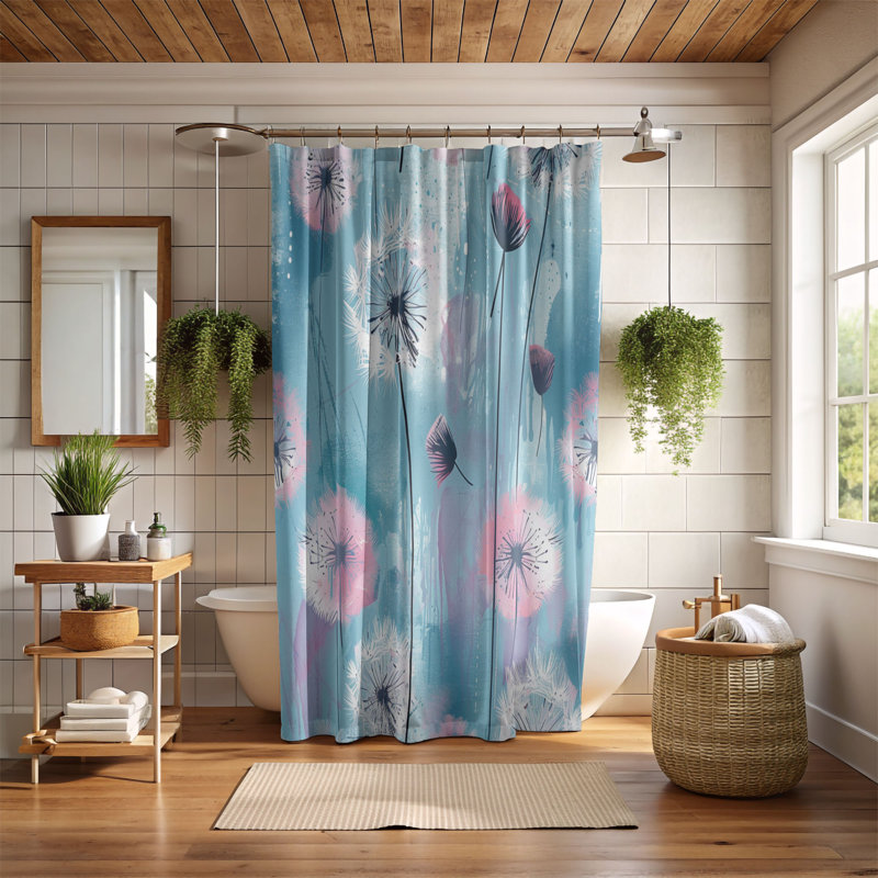 Delicate Dandelion Designs - Rideau de douche standard 1 pièce, H 74 po x l 71 po