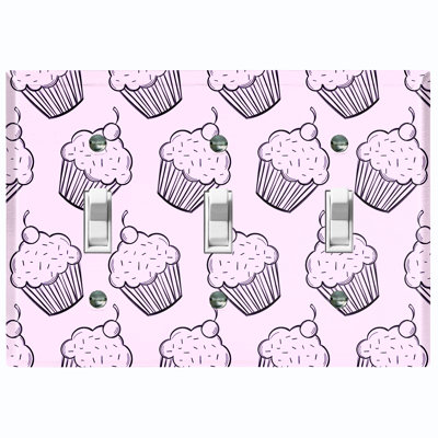 Metal Light Switch Plate Outlet Cover (Coffee Treats Cup Cake Purple Lavender - Triple Toggle)