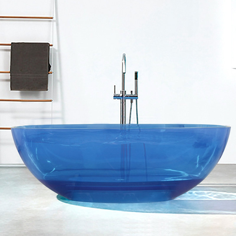 64'' X 29.6'' Transparent Freestanding Soaking Solid Surface Stone Resin Bathtub