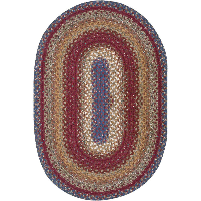 Tapis rouge / brun en coton tressé à motif abstrait Izabella, Rond 5 pi x 8 pi
