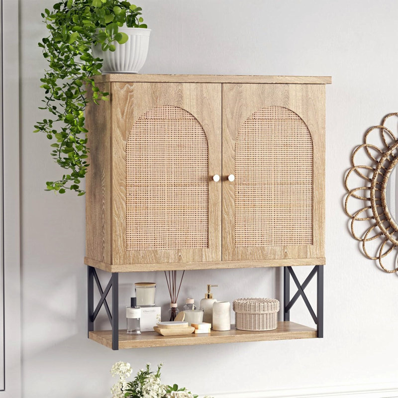 Armoire murale en rotin avec portes doubles, Naturel