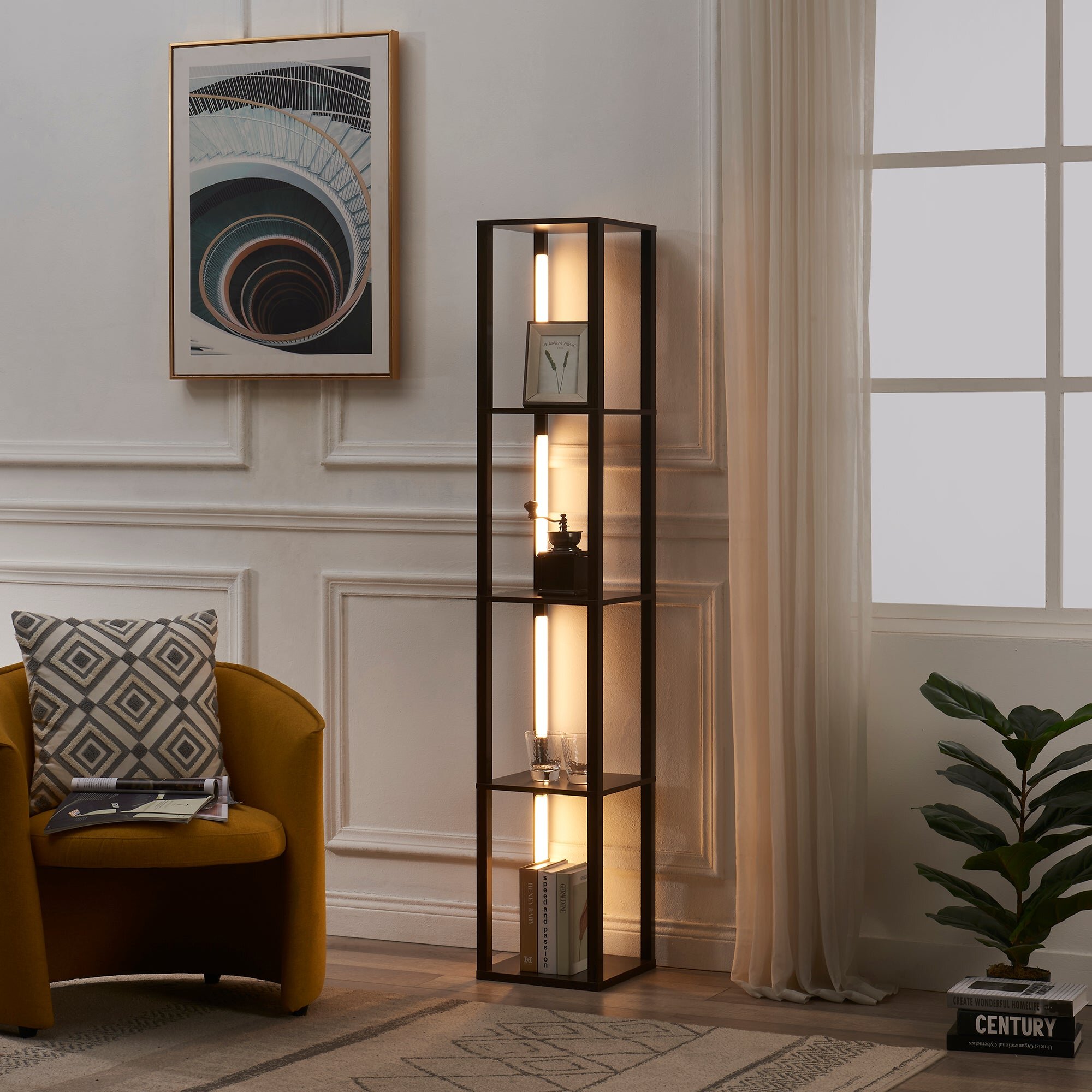 Latitude Run® 64 Fancy Column Floor Lamp with Shelves and 3-in-1