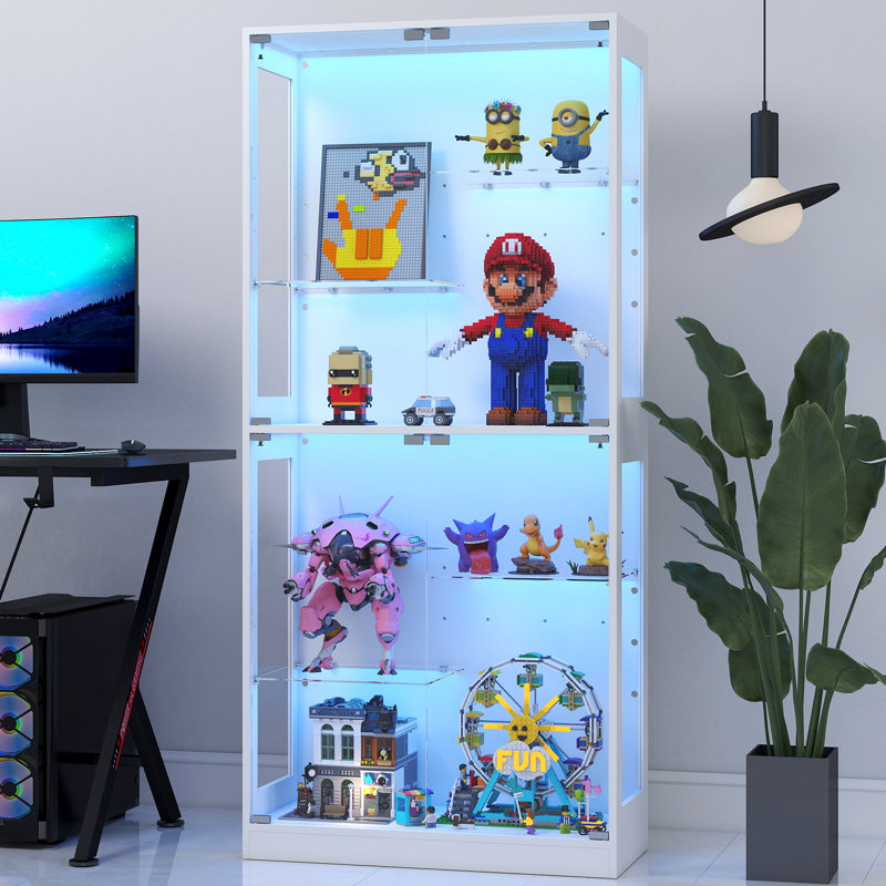 Bexli Display Cabinet with RGB LED Lights & Tempered Glass Doors, 5-Tier Tall Curio Cabinet, White