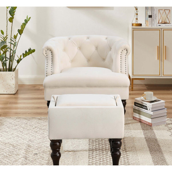 Darby Home Co Miacomet Velvet Chesterfield Chair with Ottoman | Wayfair