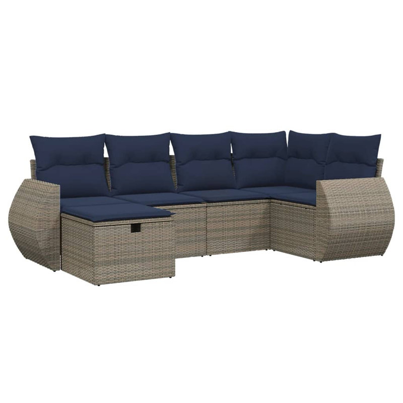 Ensemble de canapé de patio avec coussins 6 pièces Ebern Designs, Gris, Marine