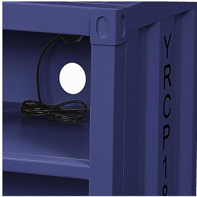 Table de chevet bleue avec tablette ouverte