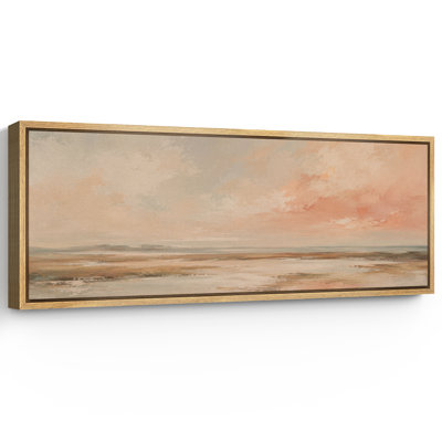 Blush Peach Coastal Marsh and Reflective Water Landscape Artwork, Living Room Pictures, Framed Canvas Giclee Print 3 Pieces Wall Art