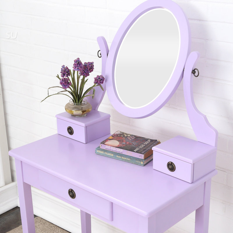 Landisburg Wood Moniya Makeup Vanity Table And Stool Set, Purple