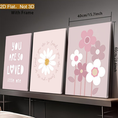 Gentle Quote Flower 3-Piece Canvas Print for Cozy Nursery Home Decor